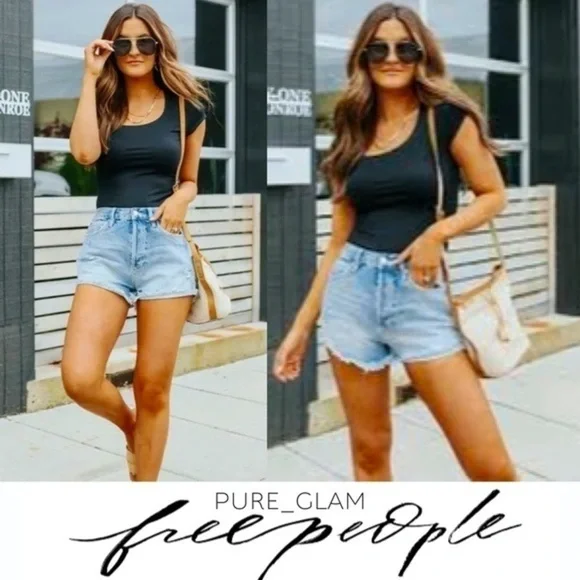 NEW FREE PEOPLE shorts denim distressed 25 - Picture 2 of 6